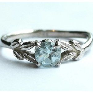 sterling silver blue topaz leaves ring size 8